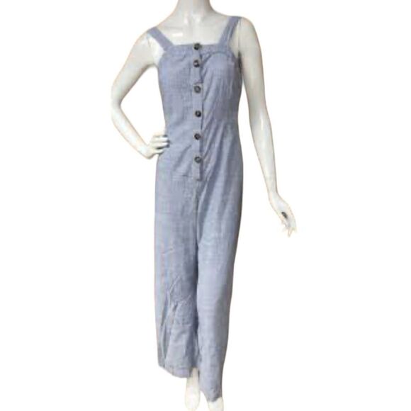 NWT JAPNA Women's Romper Jumpsuit Blue Striped Flare Leg 100% Cotton Casual - Picture 1 of 9
